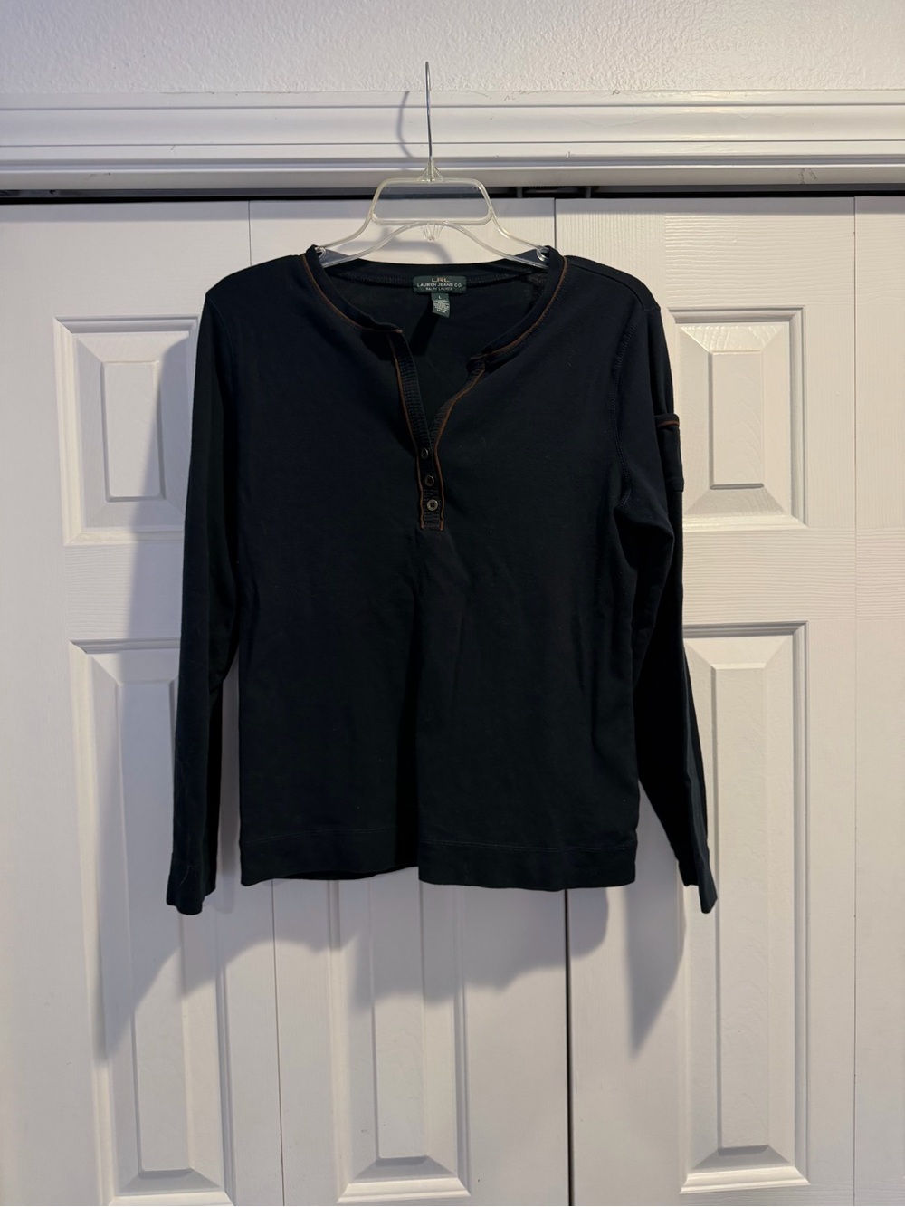 Lauren Jeans Co. Ralph Lauren Women's Long Sleeve Henley Top - Navy #0166
